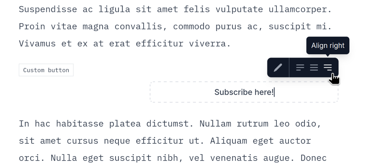Buttondown editor showing the new alignment options for custom buttons