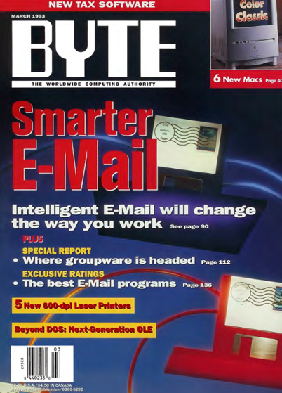 A Byte magazine cover showcasing the article titled "Smarter Email is Coming"