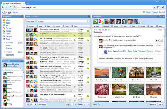 Google Wave's crowded user interface, which was intended to replace email