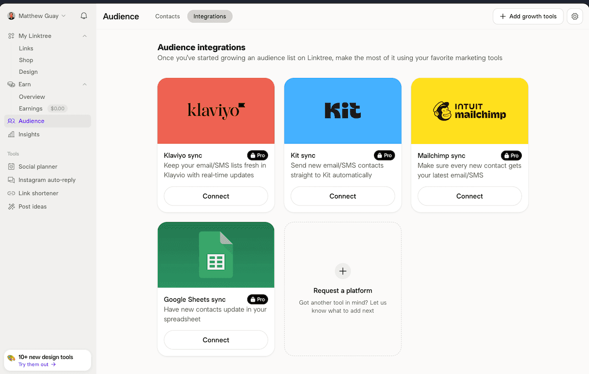 Connect Linktree form to Google Sheets