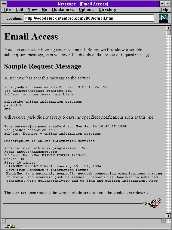 SIFT example email in Netscape