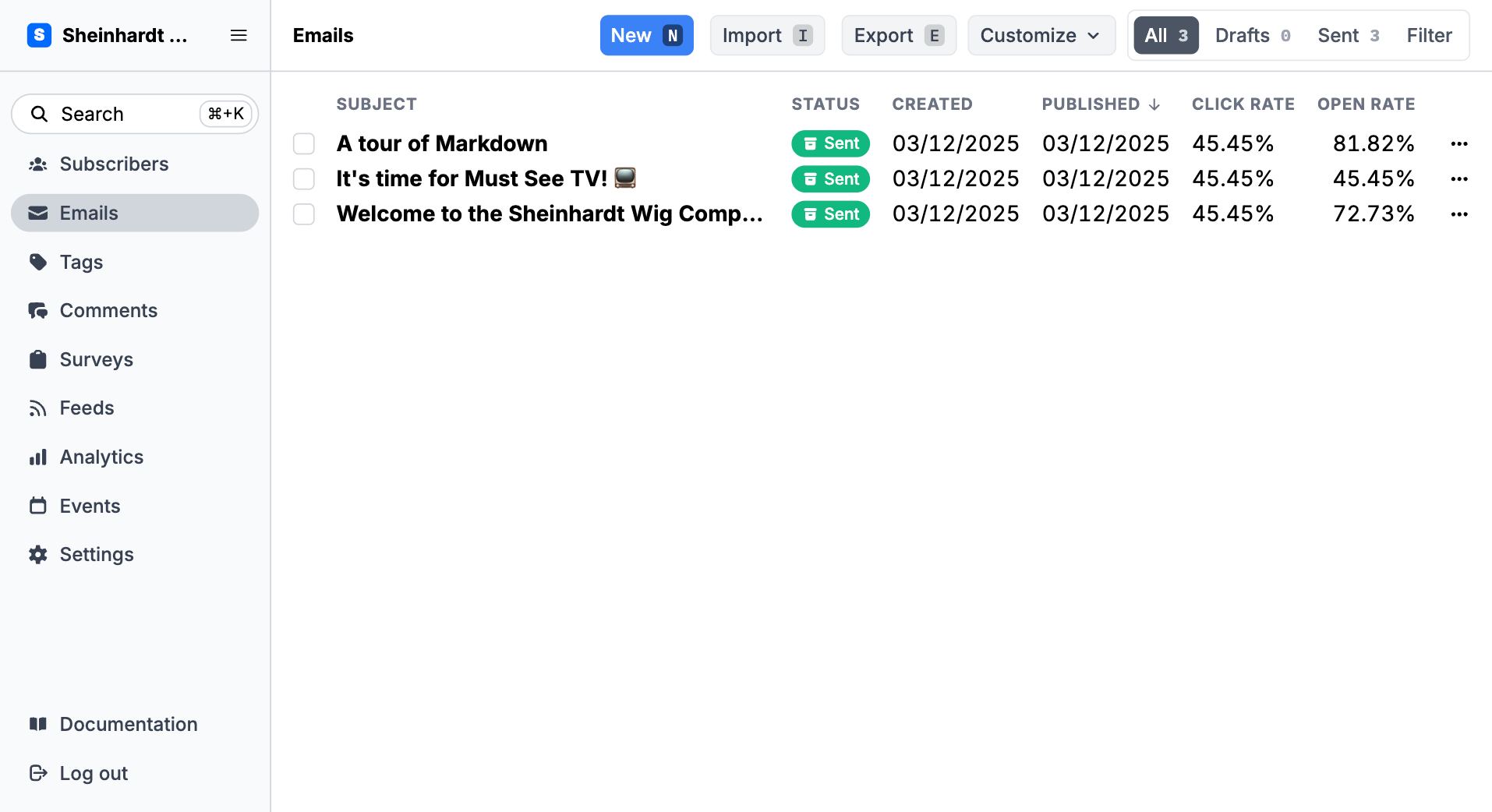 Open and click rates in Subscribers view